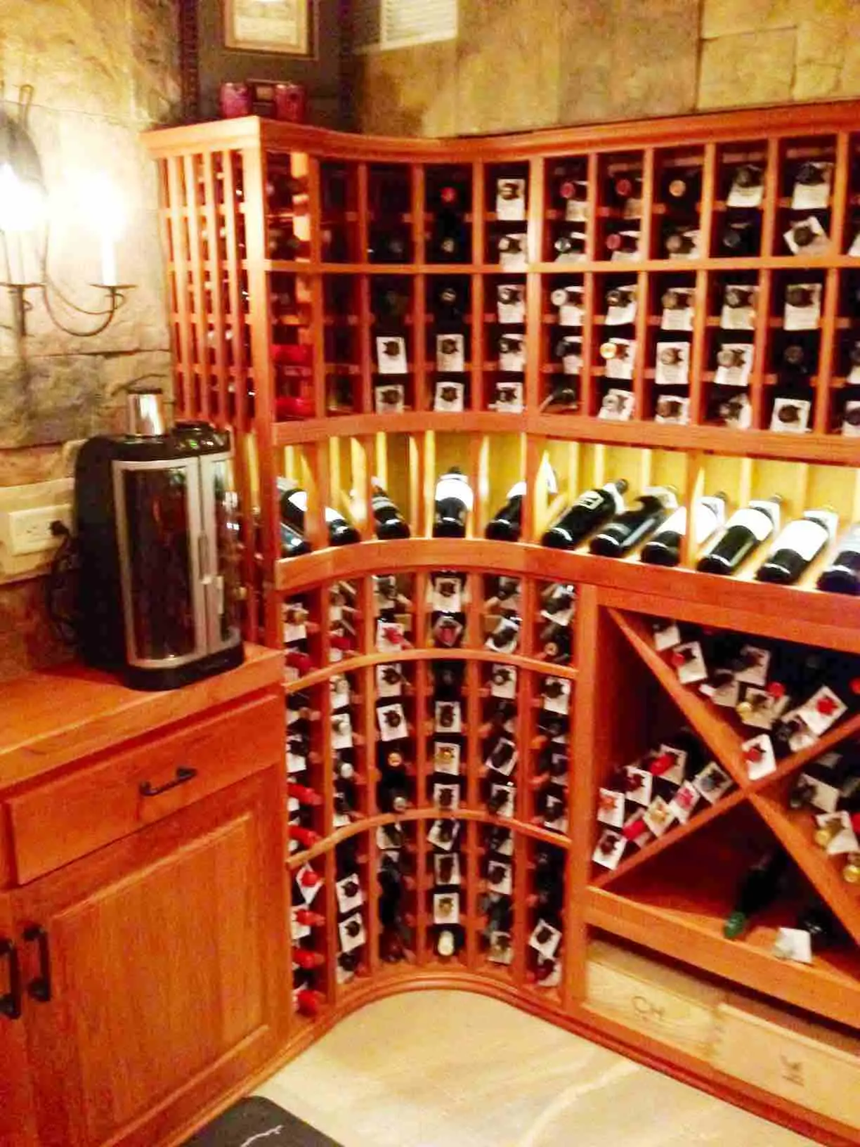 Chicago Basement Home Wine Cellar Installed with Traditional Wood Wine Racks