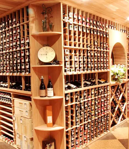 Custom Home Wine Cellar with Traditional Wood Wine Racks