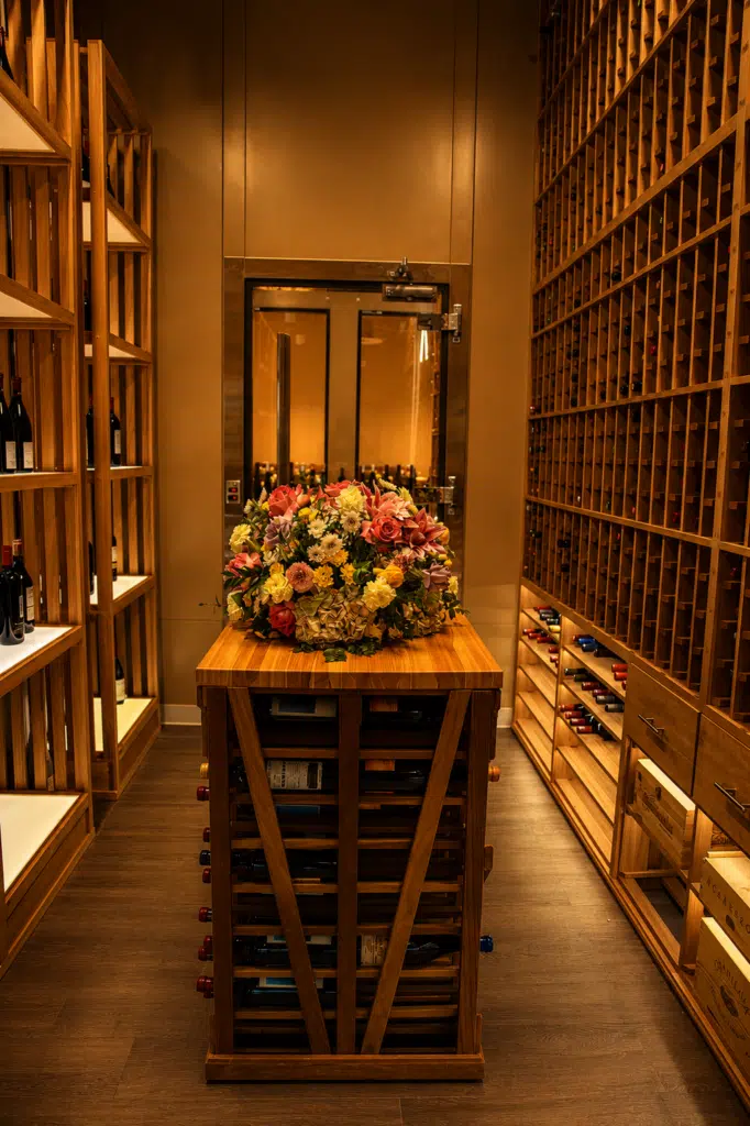 elegant tabletop at custom wine cellar
