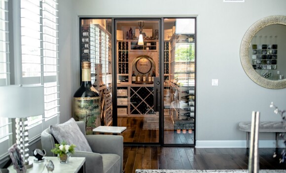 Contemporary Living Room with Custom Wine Cellar-Dallas