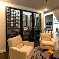 3 - Our small wine cellar design includes can lights and remote controlled LED lights that provide visibility and mood inside the cellar.