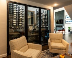 This transitional-style wine cellar design was a revamp from the original modern wine closet design proposal.